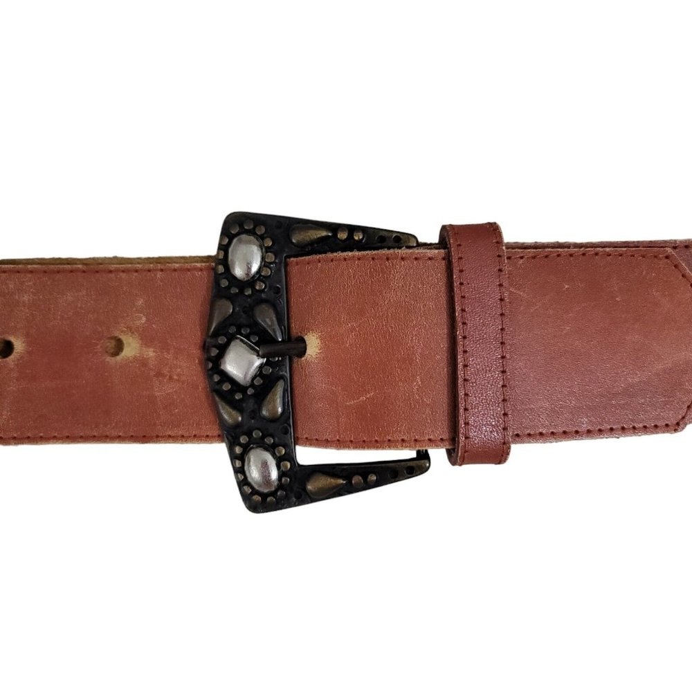 Studded Belt Womens Medium Brown Leather Sepia Tan Western Boho Embellished